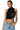 Front View Spider Webs Mock Neck Embellished Cropped Tank