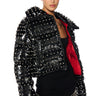 Front View Spikes And All Patent Puffer Coat With Red Lining