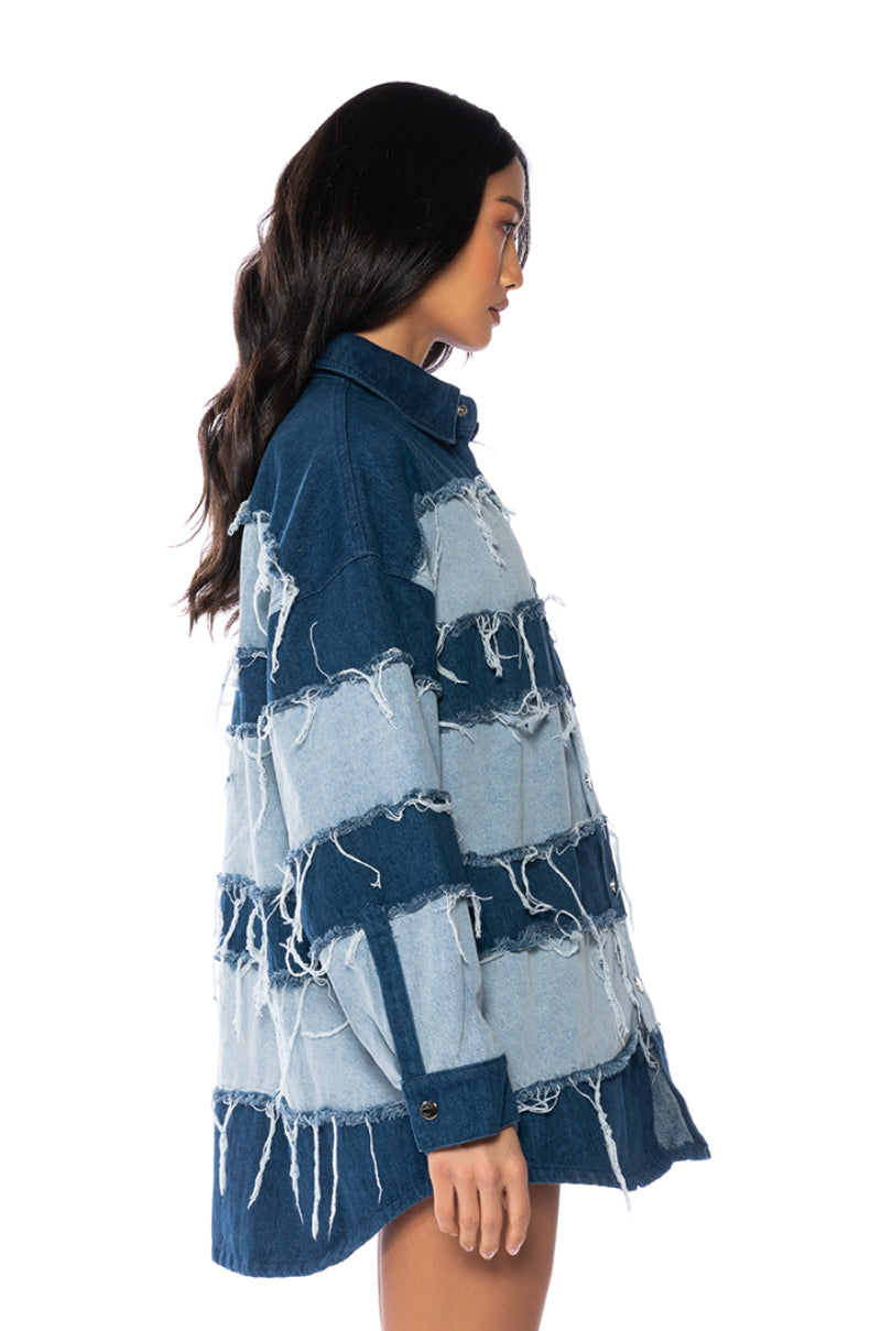 Extra View Splash Frayed Colorblock Denim Jacket view 7