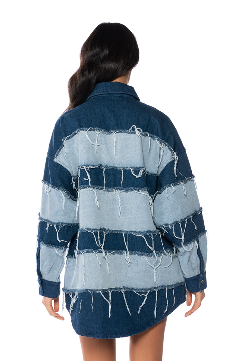 Extra View Splash Frayed Colorblock Denim Jacket view 8