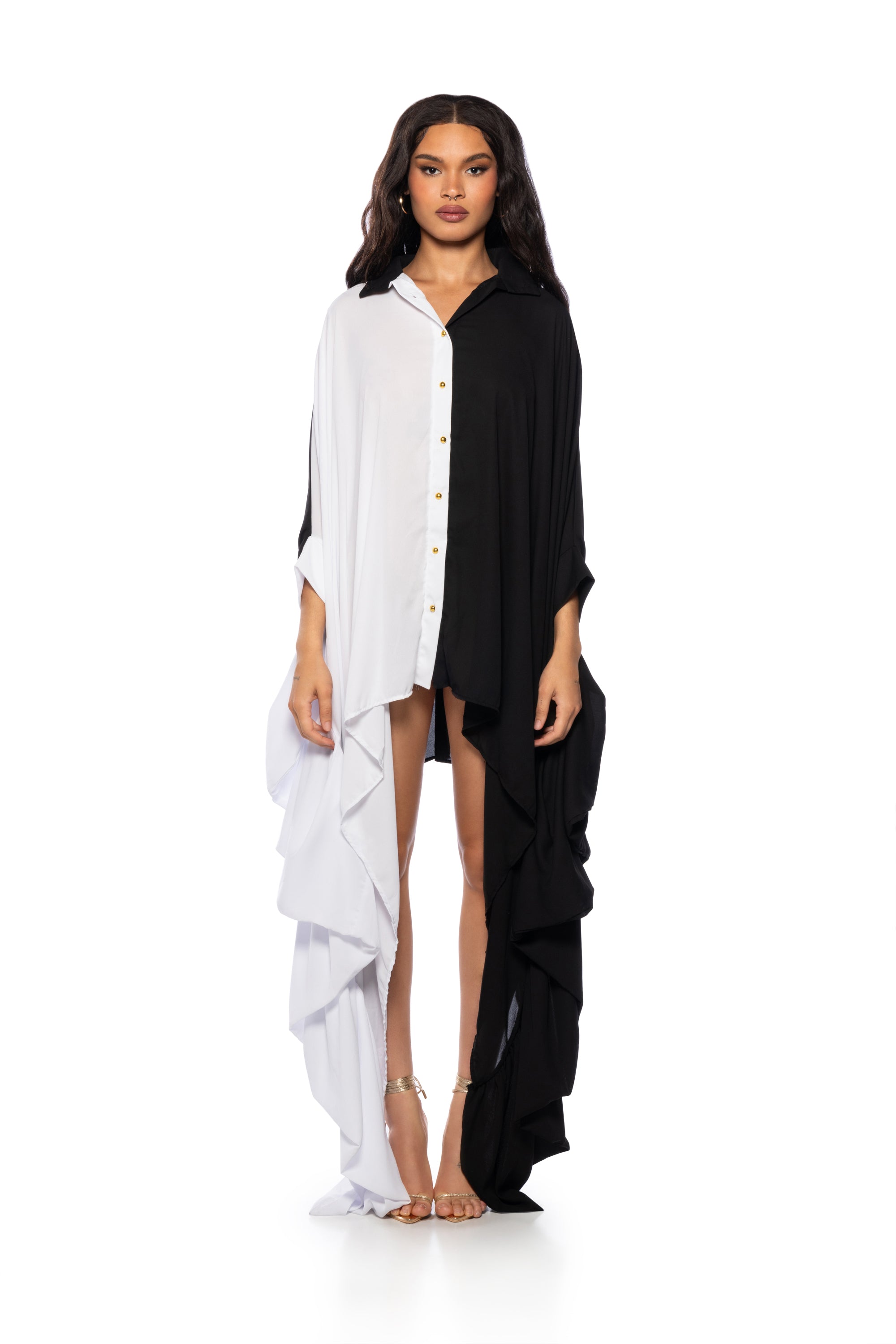 SPLIT DECISION HIGH COLLAR FLOWY MINI DRESS AKIRA SPLIT DECISION HIGH COLLAR FLOWY MINI DRESS AKIRA