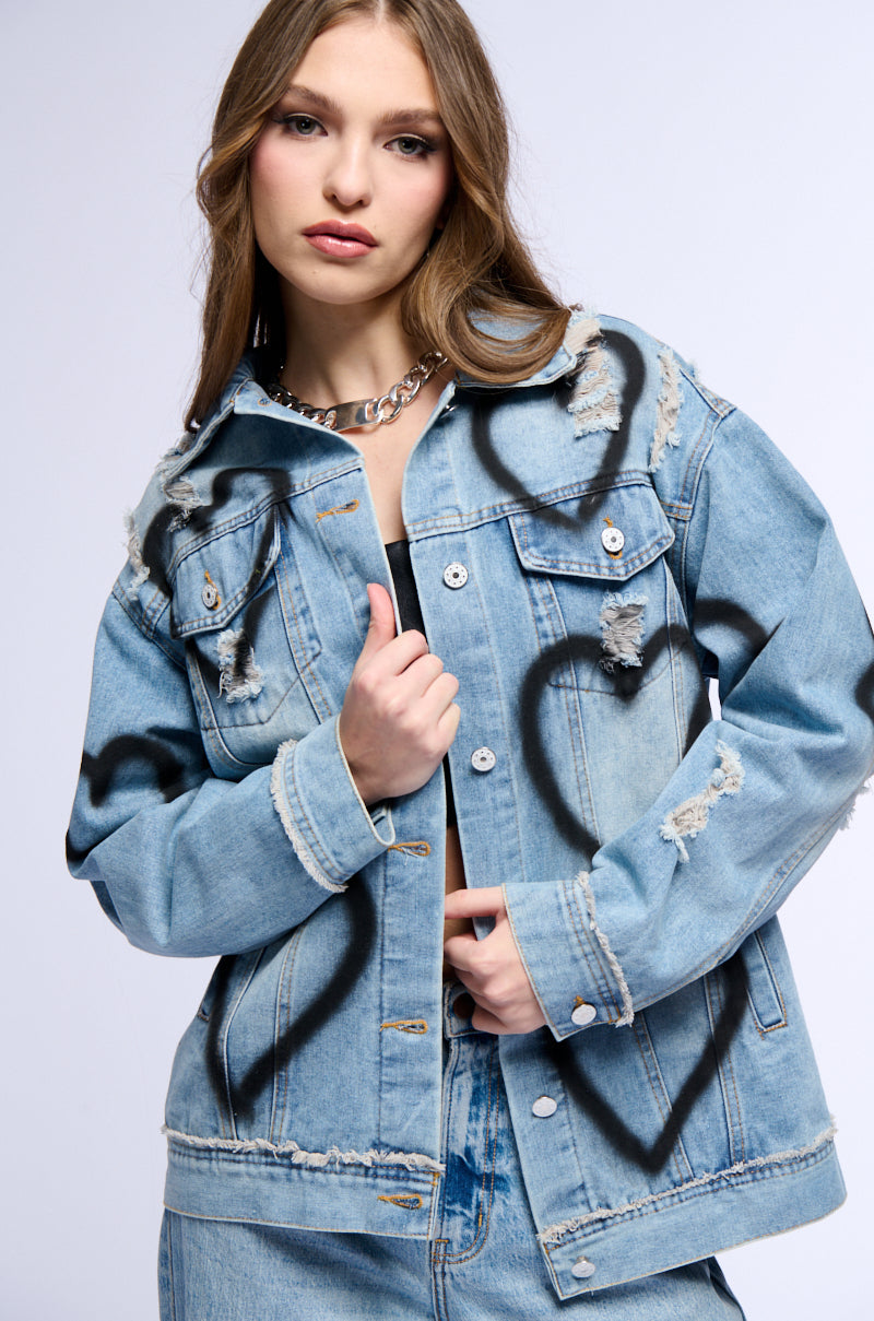 SPRAY PAINTED HEART OVERSIZED DENIM JACKET view 0