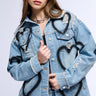 Front View Spray Painted Heart Oversized Denim Jacket