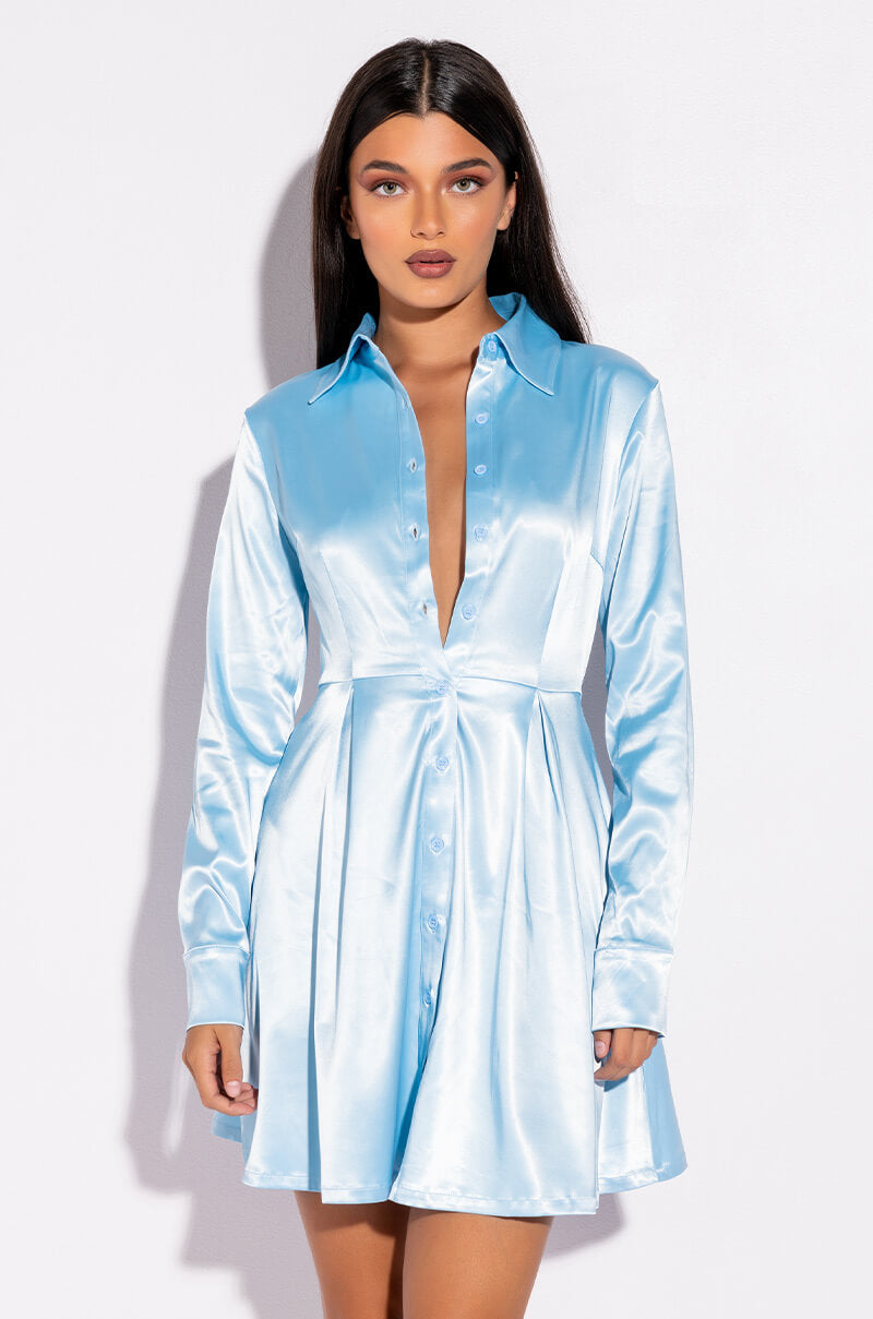 Front View Spring Forward Open Back Shirt Dress