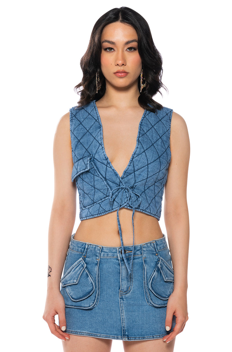 Front View Spring In The Hamptons Denim Vest