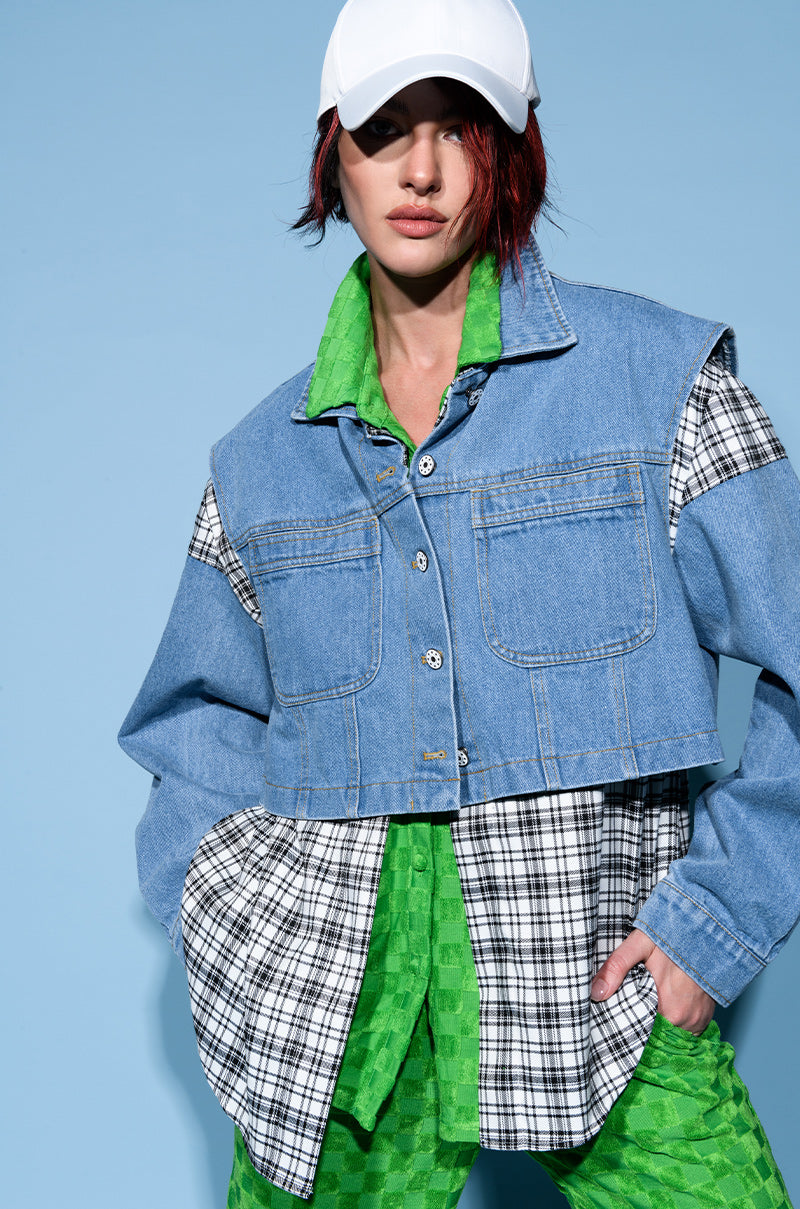 Front View Spring Plaids Denim Jacket