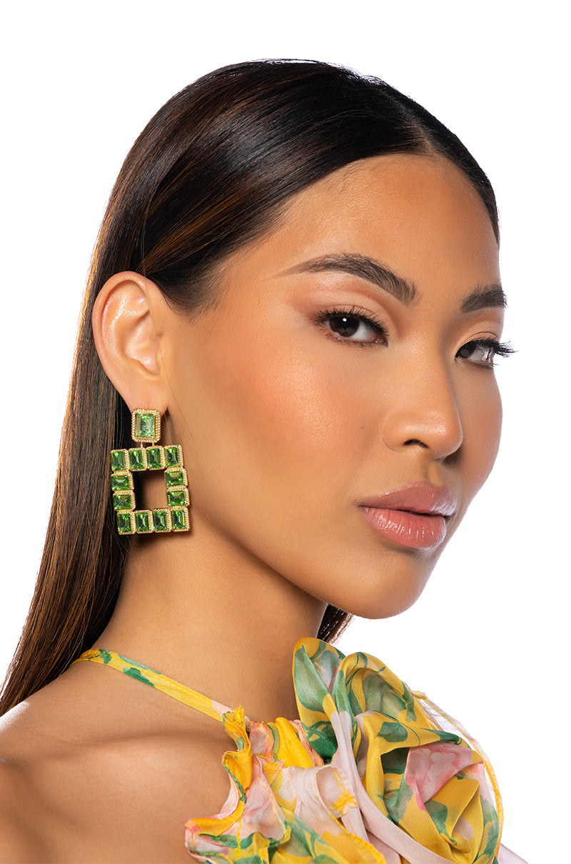 Front View Squared Away Gemstone Earring
