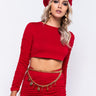 Front View Stack It Up Ruched Long Sleeve Crop Top in Red