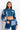 Front View Stacked Patch Work Crop Denim Jacket in Denim