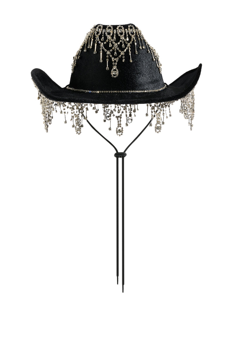 Back View Stallion Western Rhinestone Embellished Cowboy Hat In Black