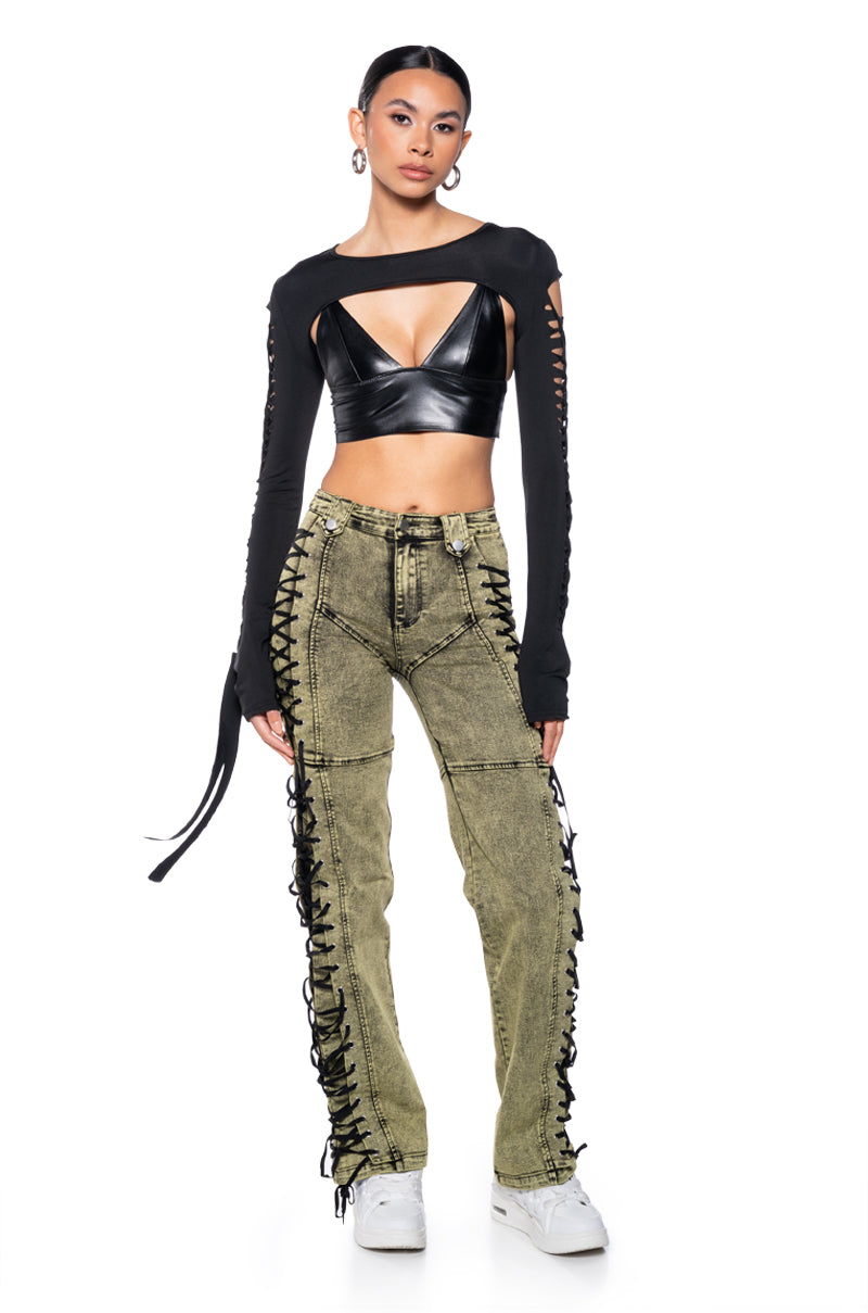 Side View Stand Out Laced Up Jeans