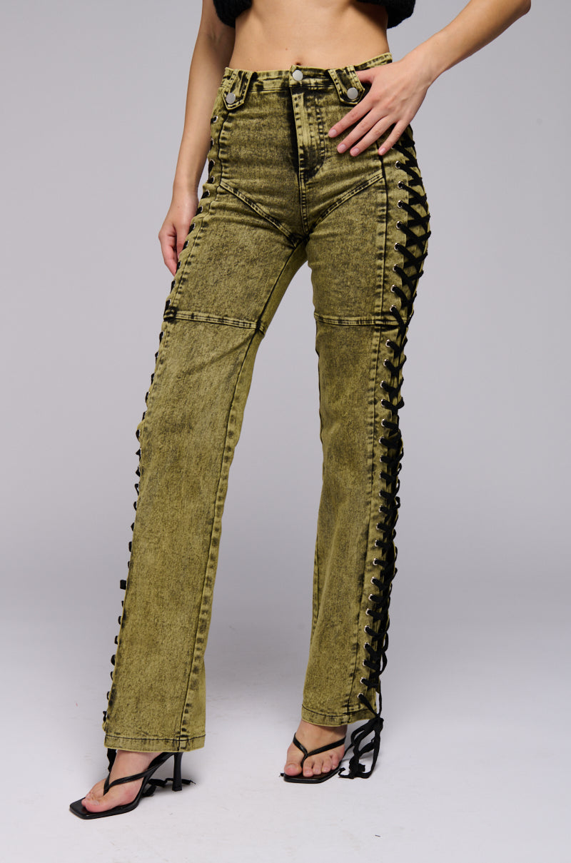 Side View Stand Out Laced Up Jeans