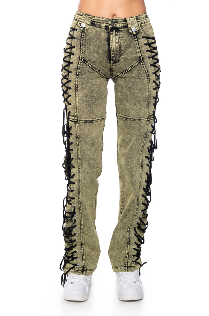 Back View Stand Out Laced Up Jeans