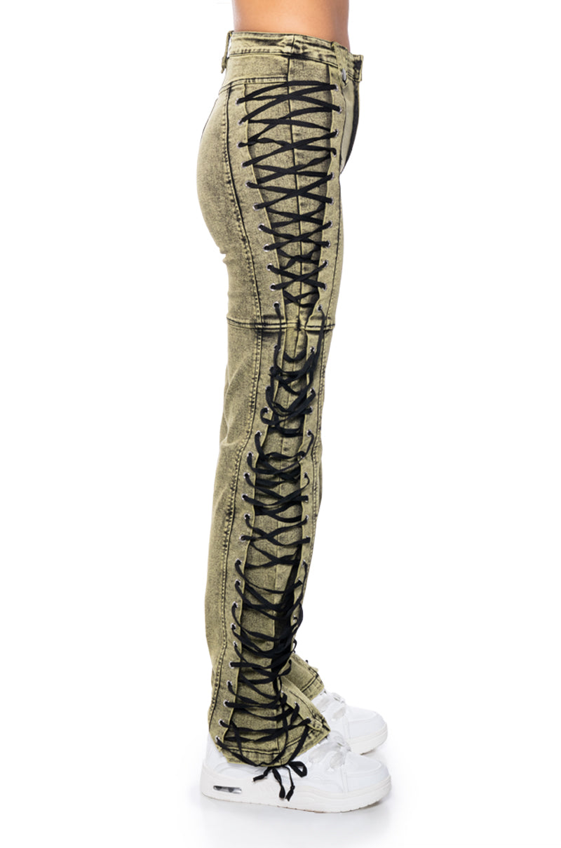 Detail View Stand Out Laced Up Jeans