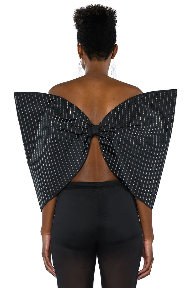 Extra View Standing Ovation Pinstripe Rhinestone Dramatic Bow Top