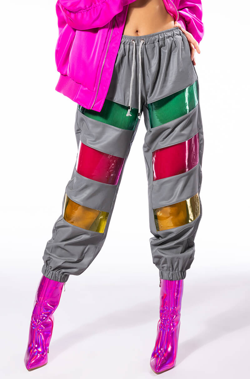 Front View Star Bright Color Pvc Panel Joggers view 1