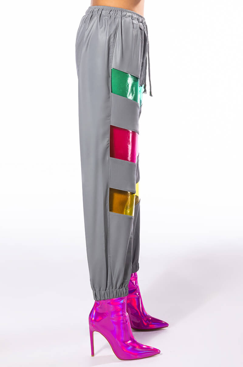 Detail View Star Bright Color Pvc Panel Joggers view 4
