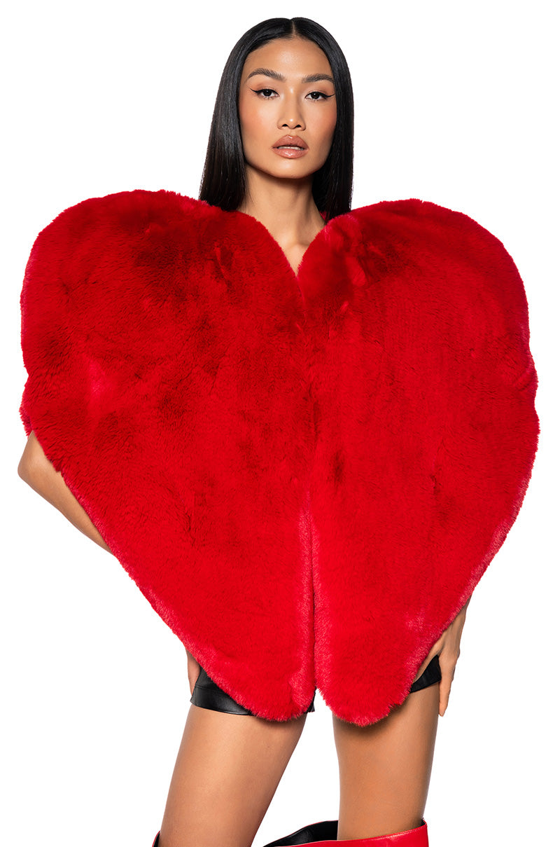 Front View Star Crossed Lover Faux Fur Heart Vest 0