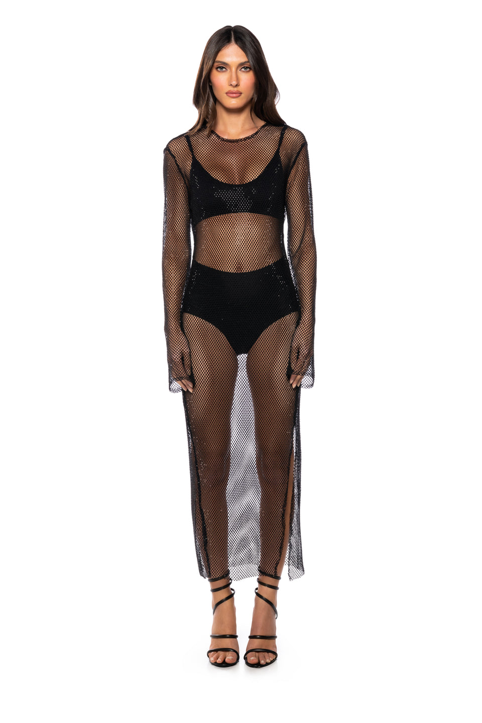 long sleeve mesh maxi dress STAR OF THE NIGHT MESH LONGSLEEVE MAXI DRESS IN BLACK – AKIRA