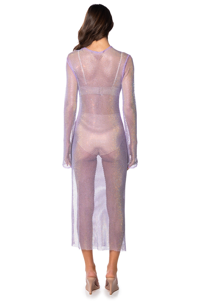 Full View Star Of The Night Rhinestone Mesh Maxi Dress In Purple