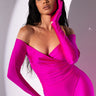 Front View Star Stretch Its Giving Model Material Gloved Bodysuit In Fucshia