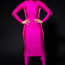 Front View Star Stretch One Of One Long Sleeve Midi Dress In Pink