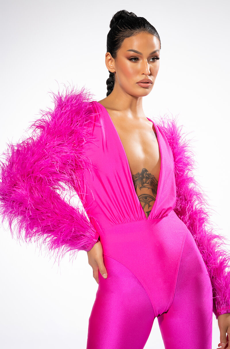 Front View Star Stretch Statement Sleeve Bodysuit