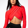 Front View Star Stretch Wrap Front Fitted Long Sleeve Crop Top