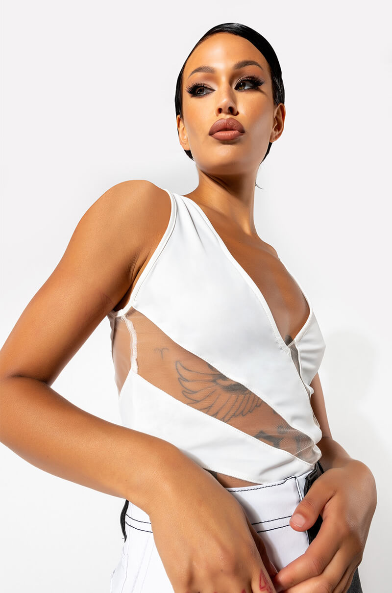 Front View Stars Align Sleeveless Vneck Cutout Bodysuit