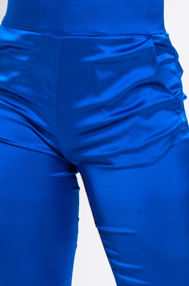 Detail View Stars In The Sky Satin Pants in Royal Blue