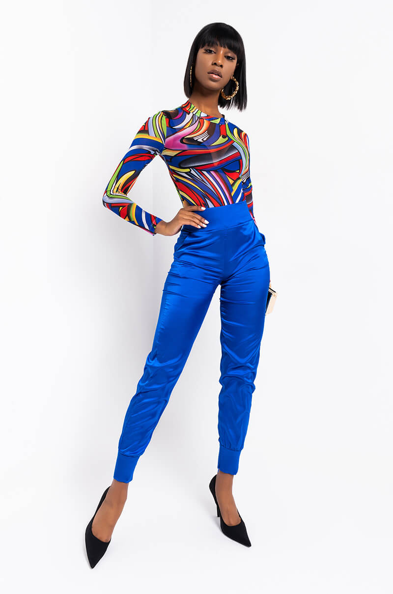 Full View Stars In The Sky Satin Pants in Royal Blue