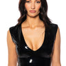 Front View Starstruck Pu Sleeveless Bodysuit