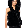 Front View Starstruck Tie Front Faux Fur Top With Hood In Black