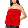 Front View Starstruck Tie Front Faux Fur Top With Hood In Red