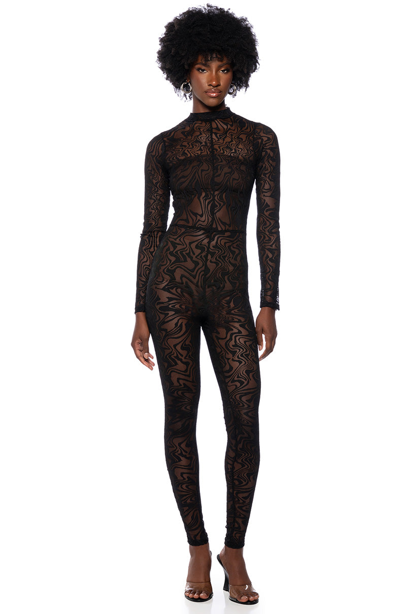 Front View Start It Right Mesh Jumpsuit