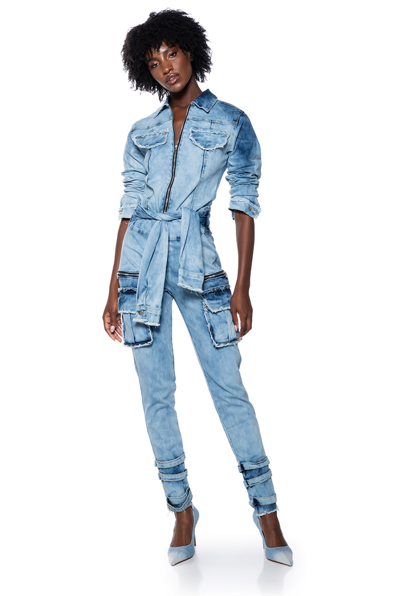 Side View Starting New Denim Jumpsuit