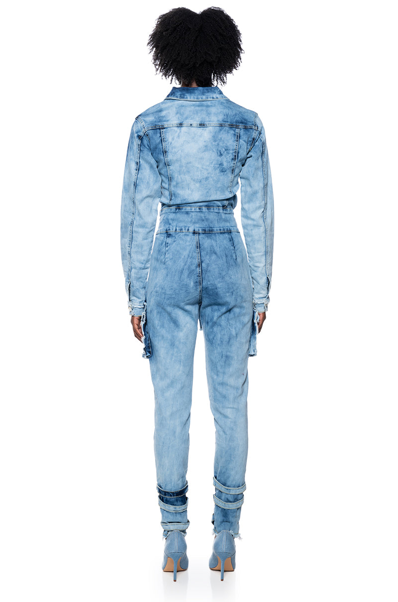 Detail View Starting New Denim Jumpsuit