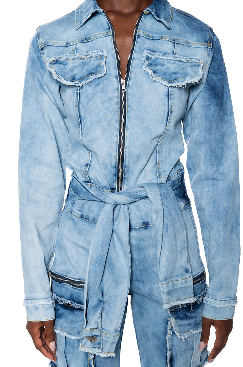 Full View Starting New Denim Jumpsuit