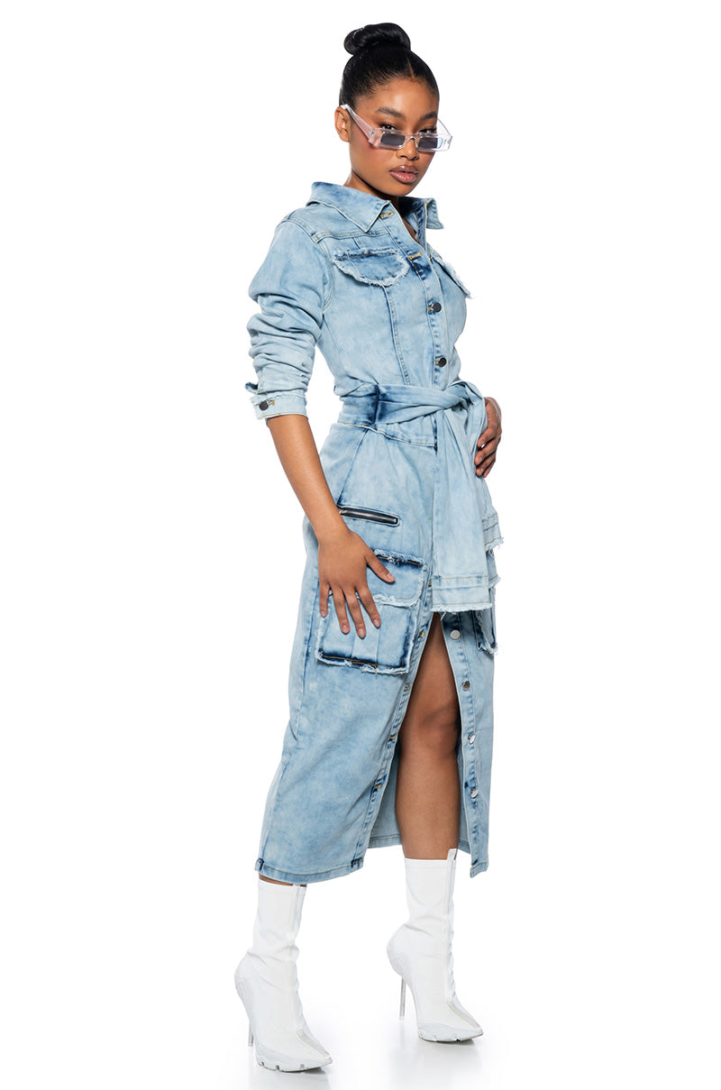 Side View Starting New Denim Midi Dress
