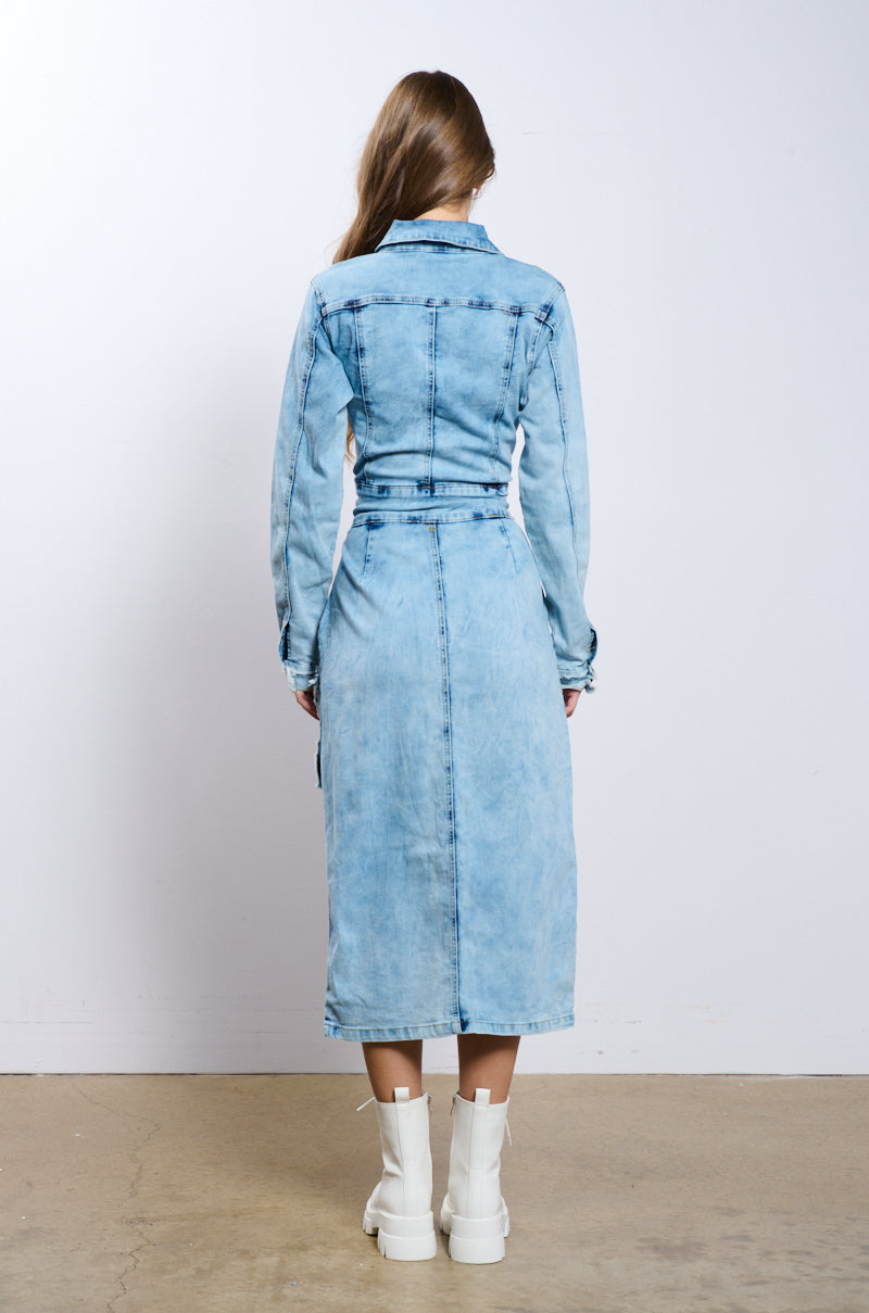 midi dress denim jacket Floral Midi Dress with Denim Jacket by For love and lemons