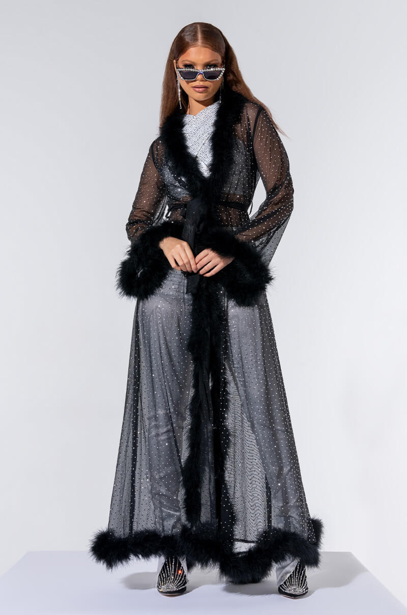 STAY AT HOME NYE DUSTER WITH FEATHERS view 0