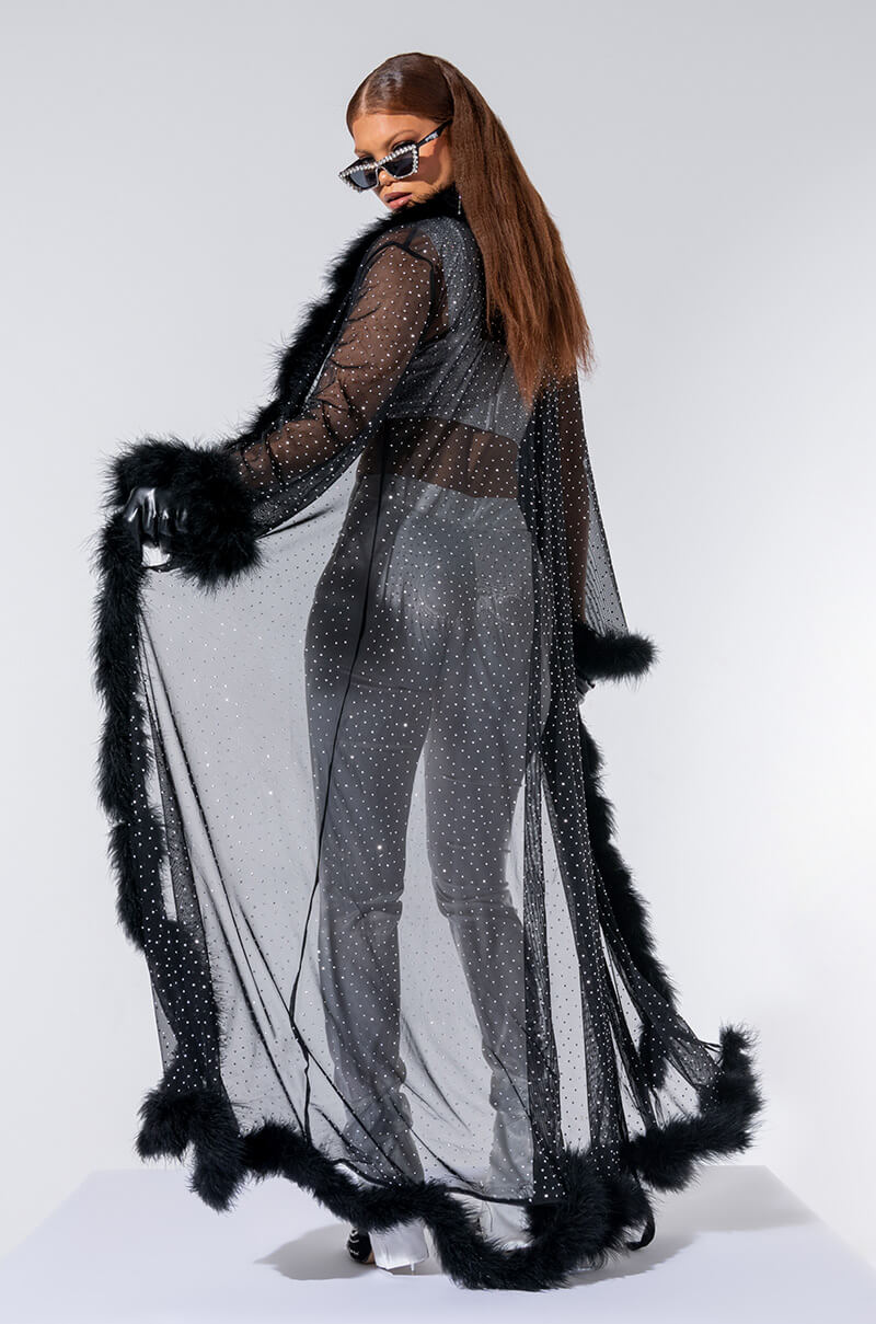Side View Stay At Home Nye Duster With Feathers