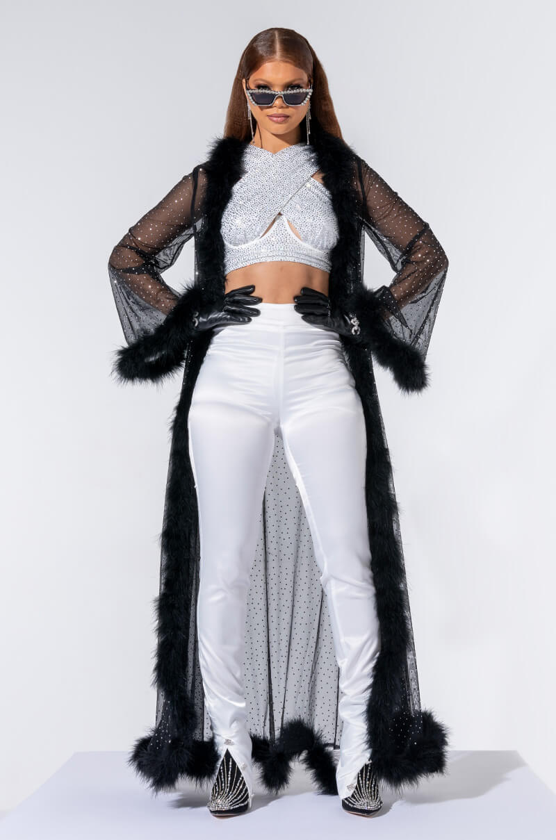 Back View Stay At Home Nye Duster With Feathers