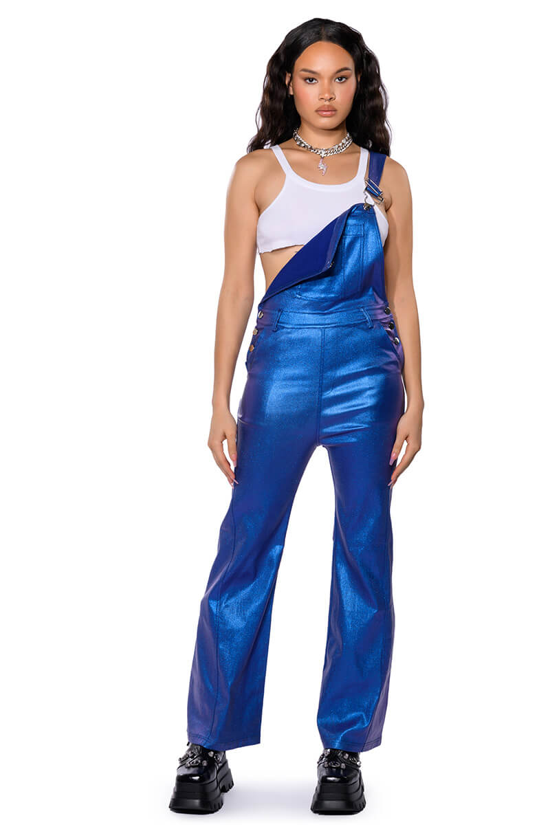Front View Stay Wavy Metallic Overalls