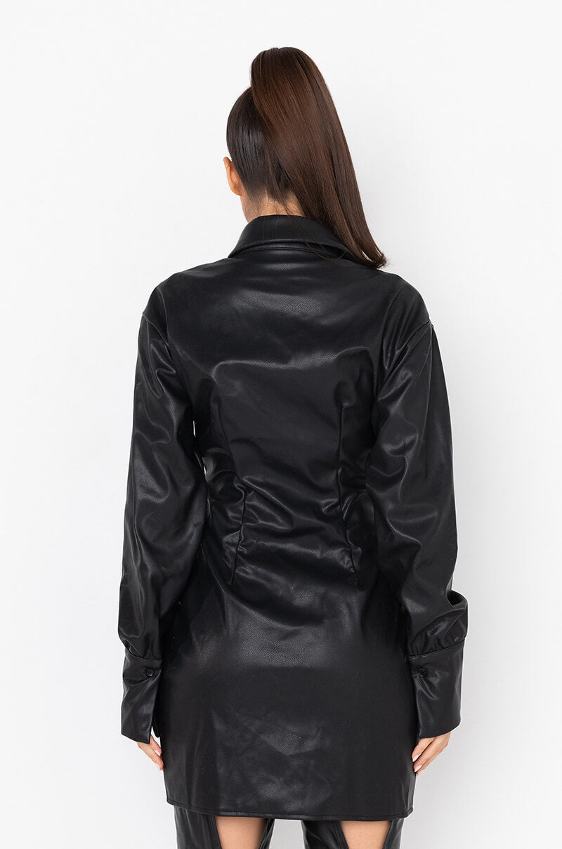 Detail View Stealthy Button Front Pu Shirt Dress