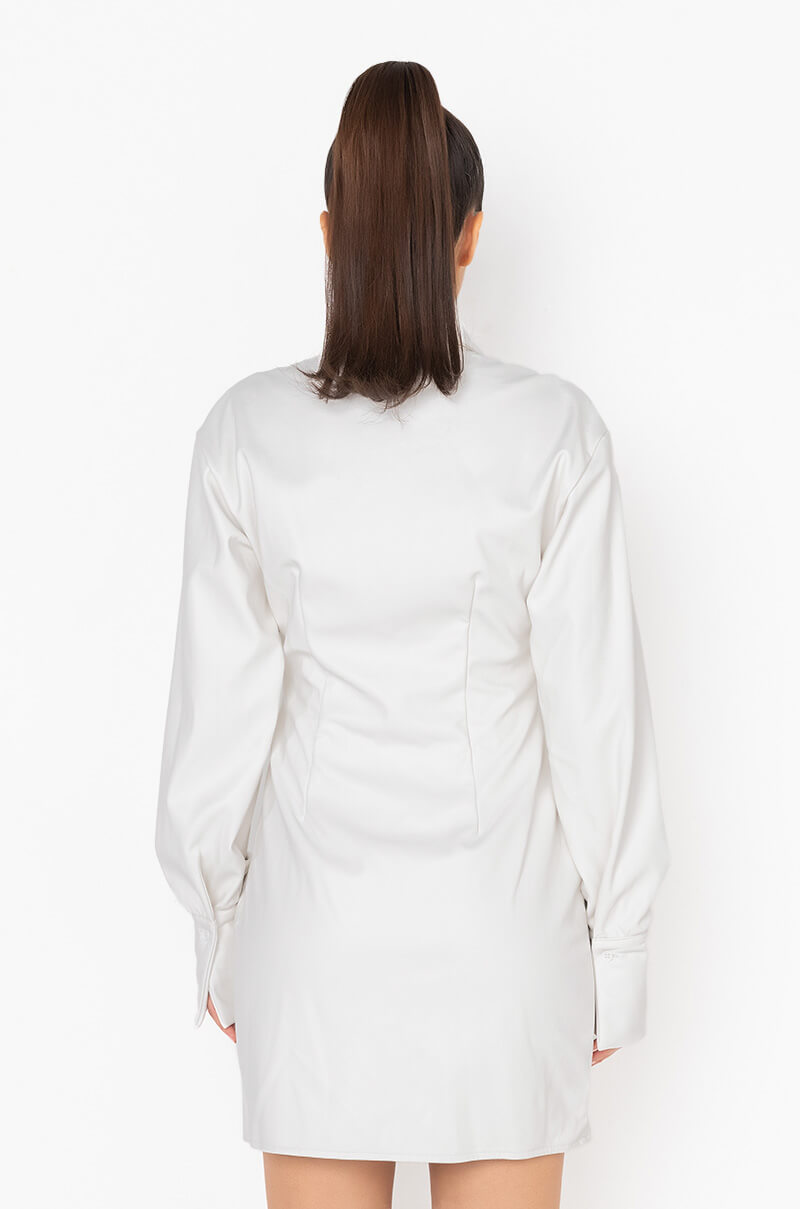 Detail View Stealthy Button Front Pu Shirt Dress 3