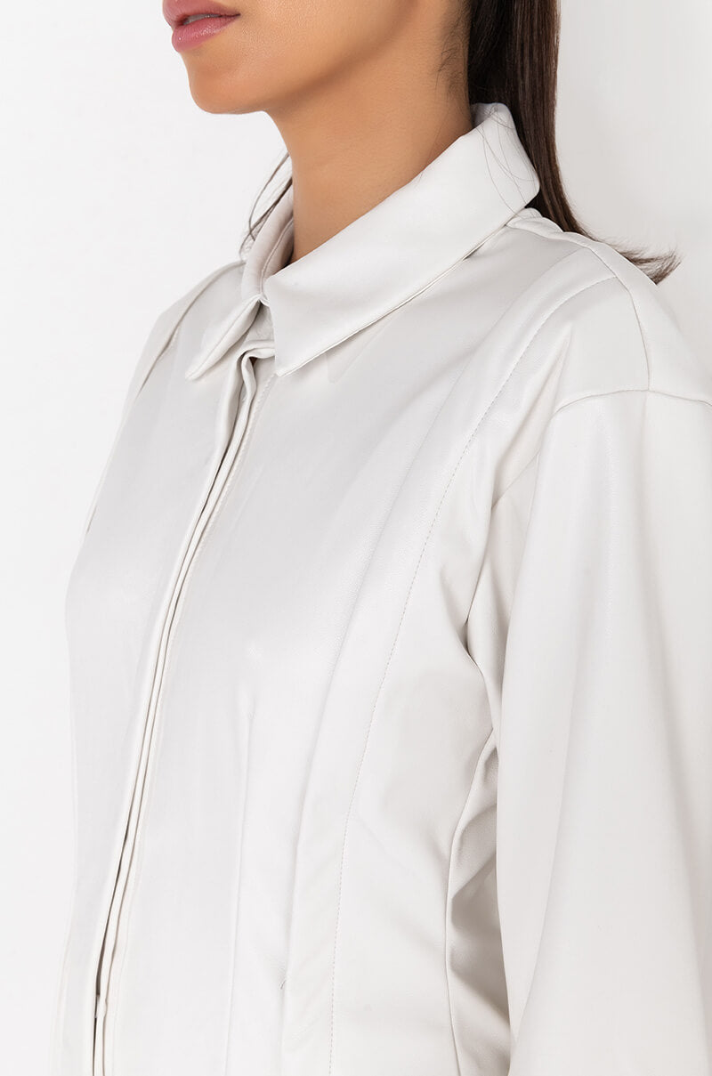Full View Stealthy Button Front Pu Shirt Dress 4