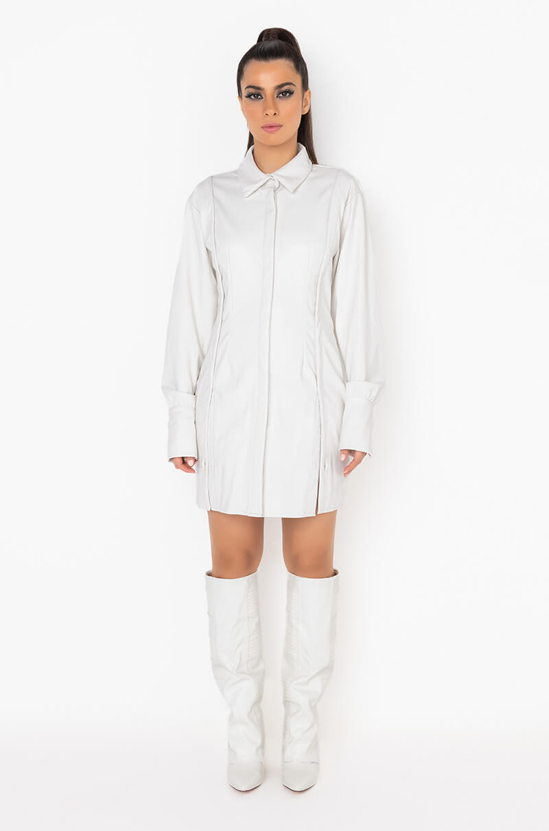Extra View Stealthy Button Front Pu Shirt Dress 5