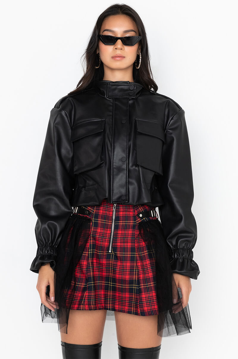 Back View Steffani Pleather Utility Bomber