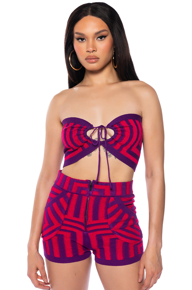 Front View Stella Magenta Tie Front Bandeau Top